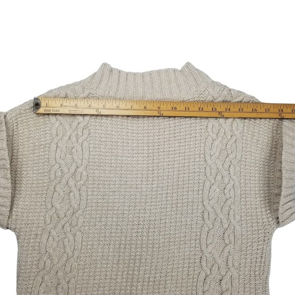 Express Women L Cardigan Sweater Short Sleeve Merino Wool Blnd Chunky Knit Beige - Picture 10 of 12